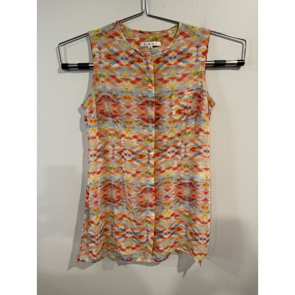 CAbi‎ Avery Tunic Top Women's Small Multicolor Geometric Sleeveless Button Front